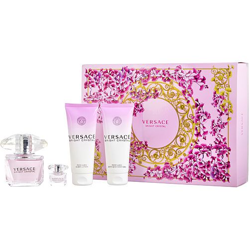 VERSACE BRIGHT CRYSTAL by Gianni Versace EDT SPRAY 3 OZ & BODY LOTION 3.4 OZ & SHOWER GEL 3.4 OZ & EDT 0.17 OZ MINI